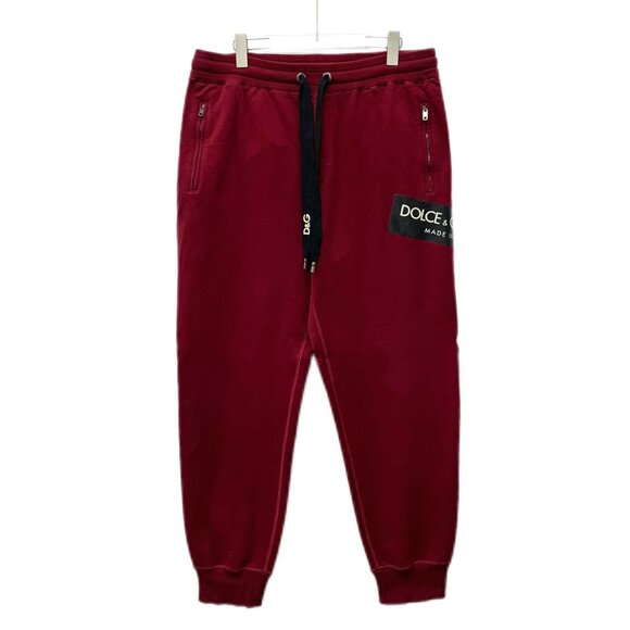 Dolce & Gabbana Red Logo Elastic Waist Sport Pants Size 56 100% Cotton Made In I - Picture 1 of 8